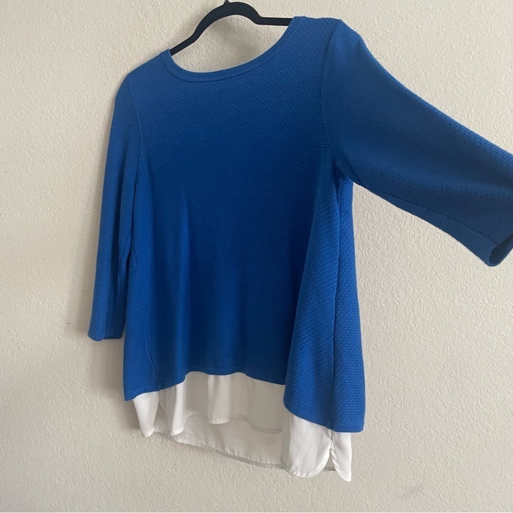 The Limited woman's blue top L overlaying knit preppy sweater office career - Picture 2 of 8